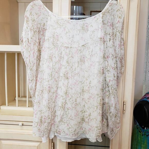 Carla Conti 100% Silk Ivory Sheer Floral Flowy Feminine Top Size Small Italy - Picture 7 of 9